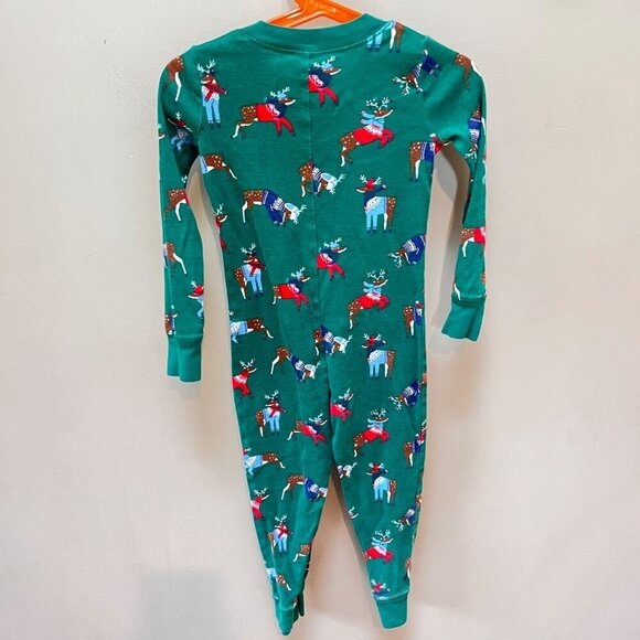 Mini Boden Kids Festive Reindeer Print Green Button-Up Pajamas Size 4Y 104cm - Picture 3 of 4